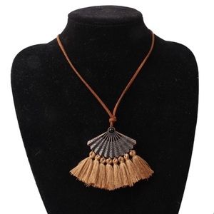 NEW! Boho Faux Suede Fan Tassel Necklace